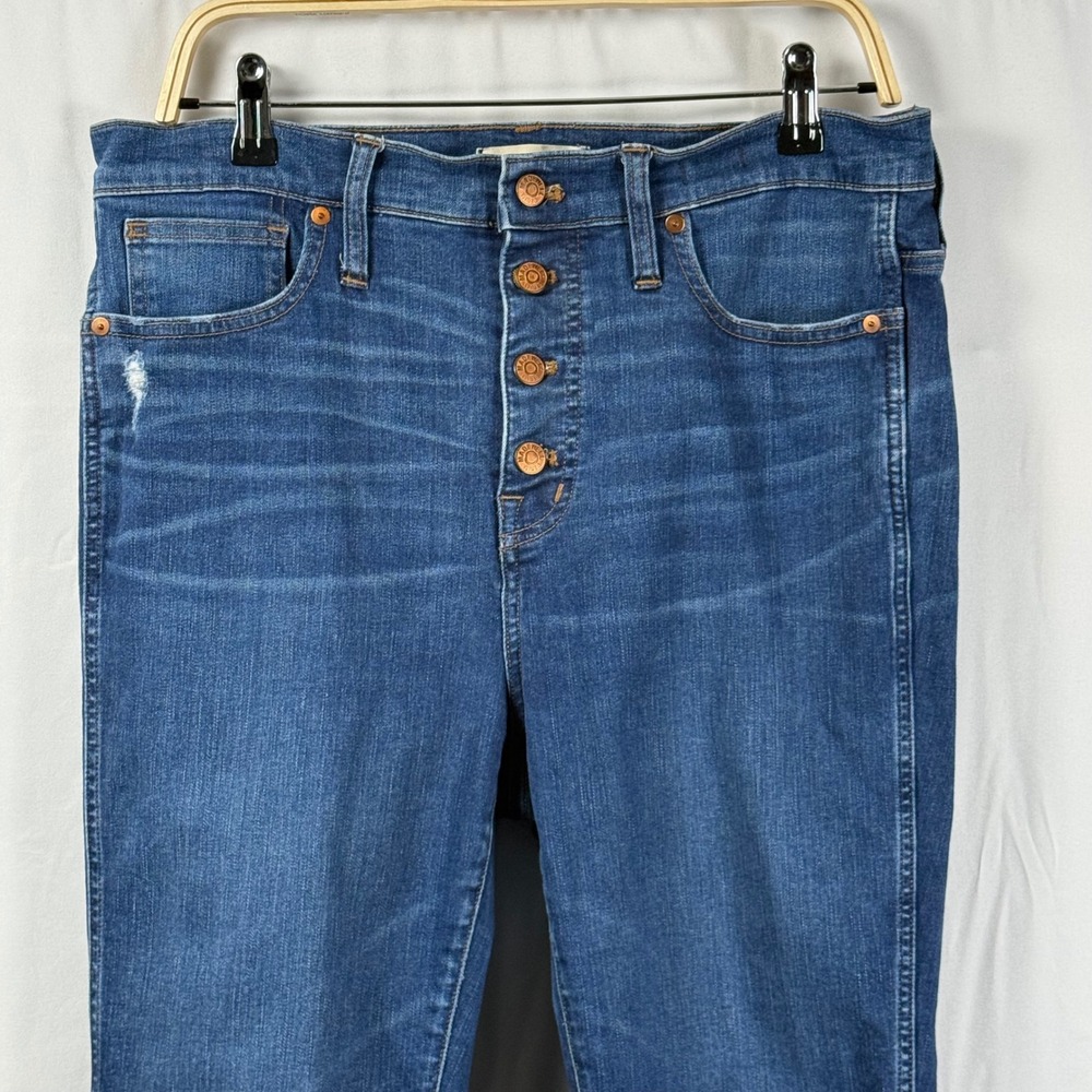 Madewell 10" High-Rise Skinny Jeans Button Fly Raw Hem Medium Wash Blue Women 31 - Picture 2 of 13